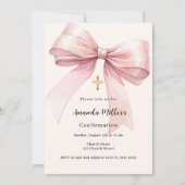 Invitation Pink bow crème fille Confirmation (Devant)
