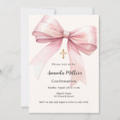 Invitation Pink bow crème fille Confirmation (Devant)