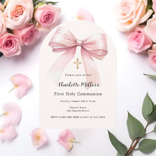Invitation Pink bow crème fille Premier arche communion