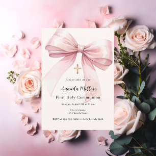 Invitation Pink bow crème fille Première communion