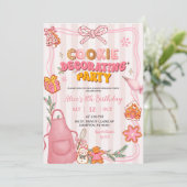 Invitation Pink Bow Cute Retro Cookie Decorating Party (Debout devant)