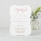 Invitation pink bow design First Holy Communion girl (Debout devant)