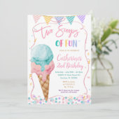 Invitation Pink Bow Deux Scoops De Crème Glacieuse Anniversai (Debout devant)