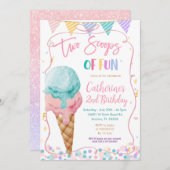 Invitation Pink Bow Deux Scoops De Crème Glacieuse Anniversai (Devant / Derrière)