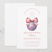 Invitation Pink Bow Disco Ball Party (Devant / Derrière)