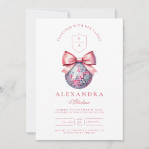 Invitation Pink Bow Disco Ball Party