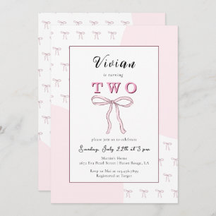 Invitation Pink Bow Doodle Girl 2e anniversaire