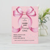 Invitation Pink Bow Elegant 1er anniversaire fête (Debout devant)