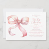 Invitation Pink Bow Elegant Baby Girl Douche Coquette Blush (Devant)