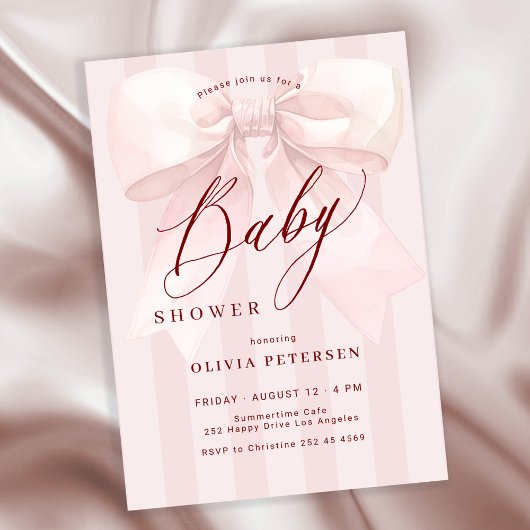 Invitation Pink bow elegant girl baby shower