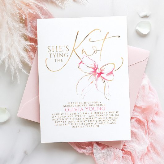 Invitation Pink Bow Elegant Modern Minimalist Bridal Shower