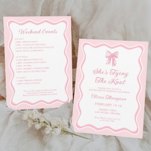 Invitation Pink Bow Elle noue la Bachelorette Party Knot