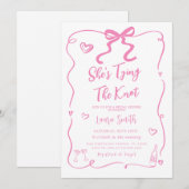 Invitation Pink Bow Elle Tying The Knot Fête des mariées (Devant / Derrière)