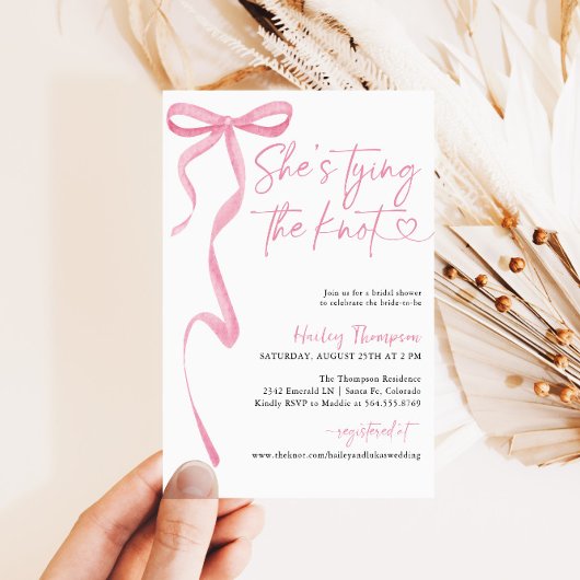 Invitation Pink Bow Elle Tying The Knot Fête des mariées