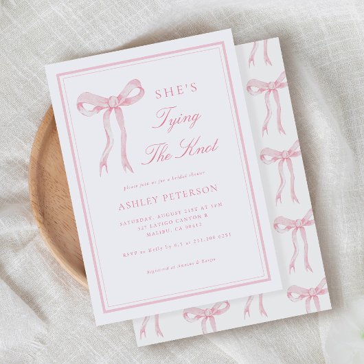 Invitation Pink Bow Elle Tying The Knot Fête des mariées