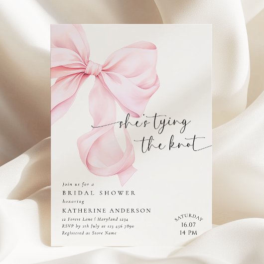 Invitation Pink Bow Elle Tying The Knot Fête des mariées