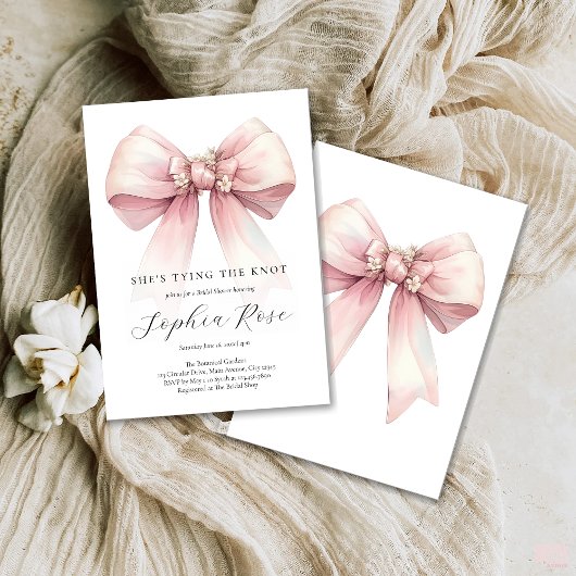 Invitation Pink Bow Elle Tying The Knot Fête des mariées