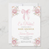 Invitation Pink Bow Espagnol Baby shower fille (Devant)