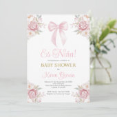 Invitation Pink Bow Espagnol Baby shower fille (Debout devant)
