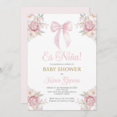 Invitation Pink Bow Espagnol Baby shower fille (Devant / Derrière)