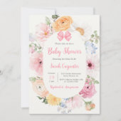 Invitation Pink Bow et Floral Baby shower Girl (Devant)