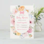 Invitation Pink Bow et Floral Baby shower Girl (Debout devant)
