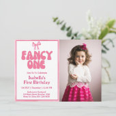 Invitation Pink Bow Fancy One Coquette Girl 1er anniversaire (Debout devant)