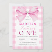 Invitation Pink Bow Fancy One Girl Chic Coquette 1er annivers (Devant)