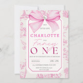 Invitation Pink Bow Fancy One Girl Chic Coquette 1er annivers (Devant)