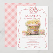Invitation Pink Bow Farmer Market Floral Anniversaire (Devant / Derrière)