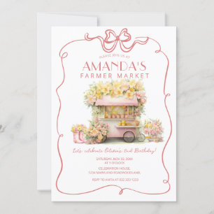 Invitation Pink Bow Farmer Market Floral Anniversaire