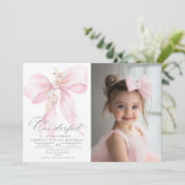 Invitation Pink Bow fille magnifique 1er anniversaire Photo (Debout devant)