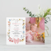 Invitation Pink Bow Fleur sauvage 1er anniversaire Photo (Debout devant)
