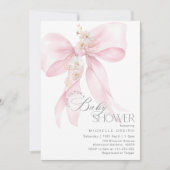 Invitation Pink Bow Floral Baby girl Douche (Devant)