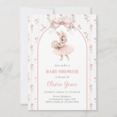 Invitation Pink Bow & Floral Bunny Baby Shower  (Devant)