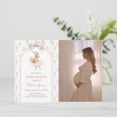 Invitation Pink Bow & Floral Bunny Baby Shower Photo (Debout devant)