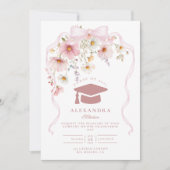 Invitation Pink Bow Floral Graduation (Devant)