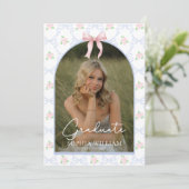 Invitation Pink Bow Floral Graduation Party (Debout devant)
