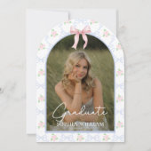 Invitation Pink Bow Floral Graduation Party (Devant)