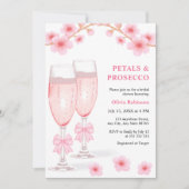 Invitation Pink Bow Floral Petals and Prosecco Bridal Shower  (Devant)