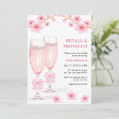 Invitation Pink Bow Floral Petals and Prosecco Bridal Shower  (Debout devant)