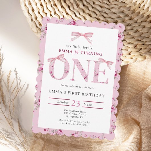 Invitation Pink Bow Floral Premier anniversaire