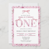 Invitation Pink Bow Floral Premier anniversaire (Devant)