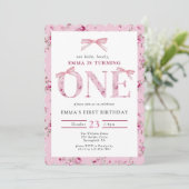Invitation Pink Bow Floral Premier anniversaire (Debout devant)