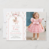 Invitation Pink Bow & Floral Some Bunny is One 1st Birthday (Devant)