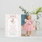 Invitation Pink Bow & Floral Some Bunny is One 1st Birthday (Debout devant)