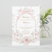 Invitation  pink bow flowers frame Thank you card (Debout devant)