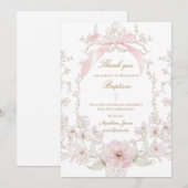 Invitation  pink bow flowers frame Thank you card (Devant / Derrière)