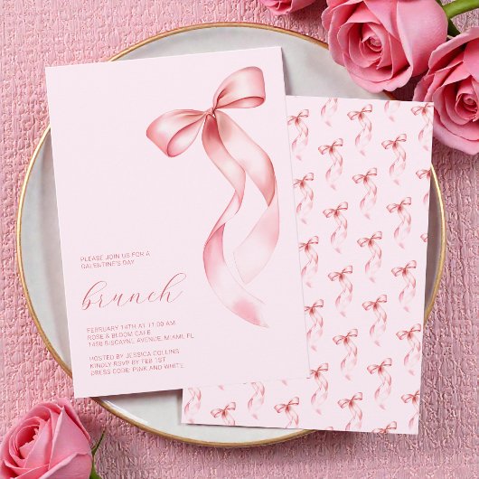 Invitation Pink Bow Friends Valentine Galentine’s Day Brunch