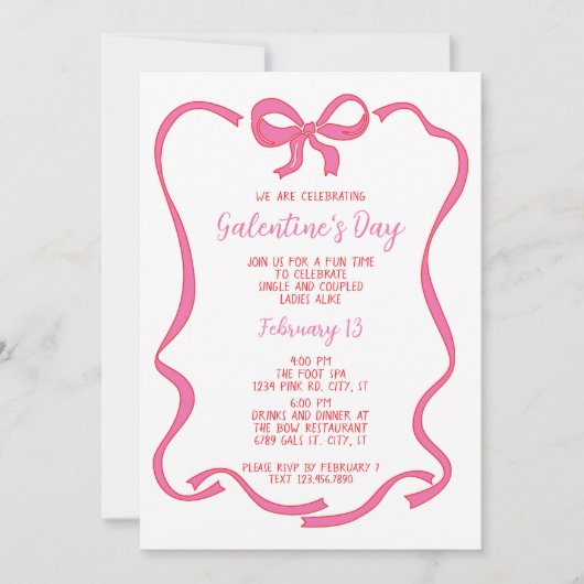 Invitation Pink Bow Galentine's Day Saint-Valentin (Devant)